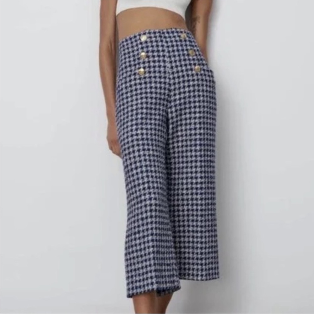 Zara Tweed Houndstooth Flare Pants